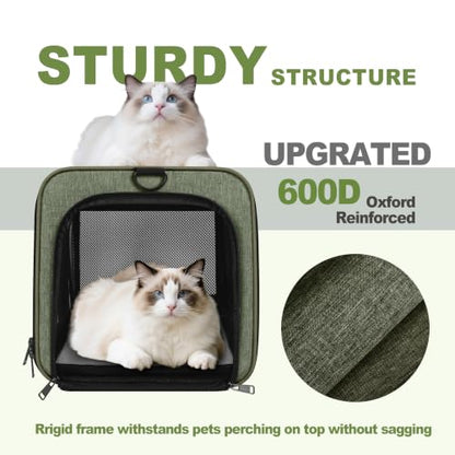 GAPZER Medium Cat Carrier Bag Lightweight, Soft-Sided Small Pet Carry Crate Teacup Breed Dogs, Top Loader Yorkie Kennel Sturdy Durable Mesh up to 15 lbs for Indoor House Dark Green - color: Olive