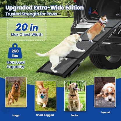 Dog Ramp for Car, Pawlify 71" x 20" Dog Ramps for Large Dogs with Anti-Pinch Handle and Anti-Slip Rug Surface, Folding Dog Ramp Up to 250LBS, Portable Dogs Car Ramp for SUV, Trucks - size: 71"L x 20"W