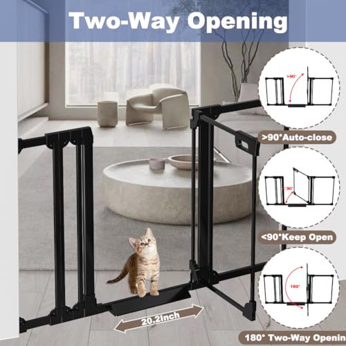 40" Clear Tall Baby Gate with Door, 29.5"-37.7" in Wide Pet Gates for Large Dogs Cats, Walk Thru Extra High Doggie Gates Doorways Stairs Indoor, Pressure Mounted Safety Gates, Black - size: 29.5"-37.8"
