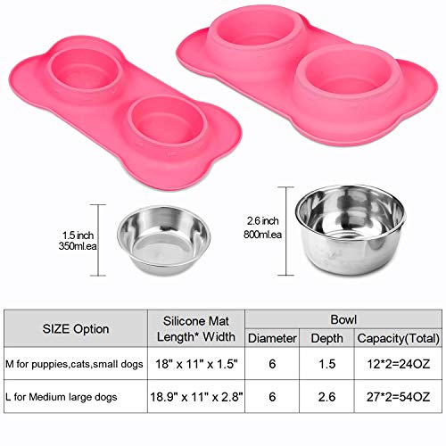 AsFrost Dog Food Bowls Stainless Steel Pet Food Bowls & Dog Water Bowls, Dog Bowls Silicone Mat No Spill Non-Skid Feeding Bowls for Small Size Dog Puppy Cat Food Dish, Pink, 3 Cup/24oz, Set of 2 Bowls - color: Pink, size: 3 Cup/27 oz each