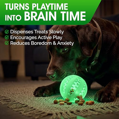 Treat Ball for Dogs, Glowing Dog Ball Toy, Interactive Treat Dispensing Dog Toys for Chewers,dog fetch ball, Glow in The Dark Light Up Ball for Dog, Slow Feeder IQ Training Toy, dog treat toy