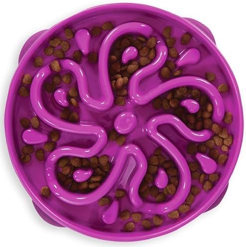 Outward Hound Fun Feeder Slo Bowl – Large 4‑Cup Capacity,Slow Feeding,Medium to Large Dogs,Non‑Slip,Purple,Flower Pattern,(Pack of 6) - color: Purple, size: Large (Pack of 6)