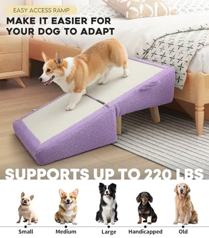 Dog Ramp for Small Dogs and Cats – 2-in-1 Dog Ramp for Couch and Low Bed, 16.5'' Foldable Wooden Pet Ramp, Sturdy Multi-Use Split Ottoman Design, Light Purple - color: Light Purple