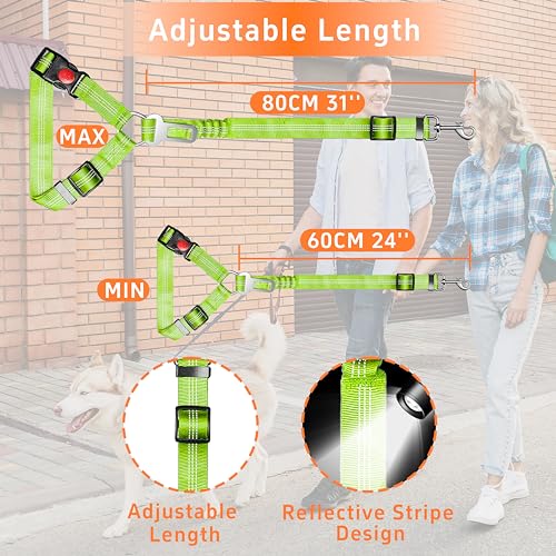 Seyezo Dog Car Seat Belt - 3 Piece Set Retractable Dog Harness with Adjustable Reflective Seatbelt for Vehicle Headrests - Heavy Duty & High Elastics - Green - color: 2PCS Green