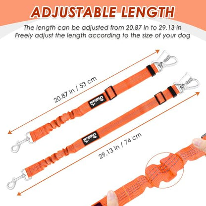 SlowTon Dog Seatbelt, 2 Pack Dog Seat Belt Car Leash Adjustable Elastic Bungee Buffer Heavy Duty Nylon Reflective Pet Safety Tether Connect to Dog Harness for Travel Riding in Vehicle (Daul Clip, OR) - color: Orange