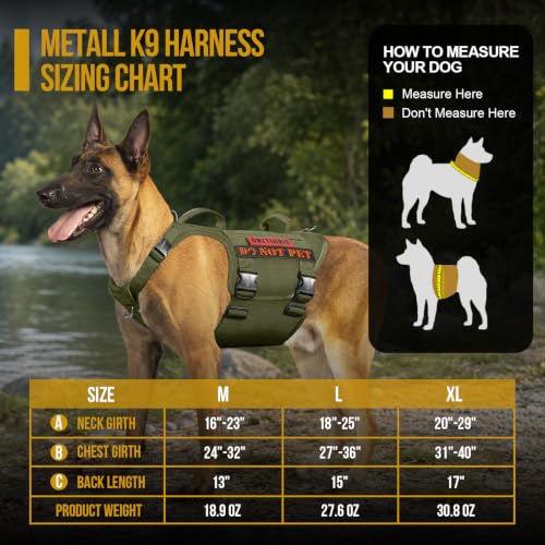 OneTigris Tactical Dog Harness with 5X Metal Buckle,Dog MOLLE Vest with Handle,No Pulling Front Clip,Hook and Loop Panel for Dog Custom Patch (L, Green) - color: Green, size: L