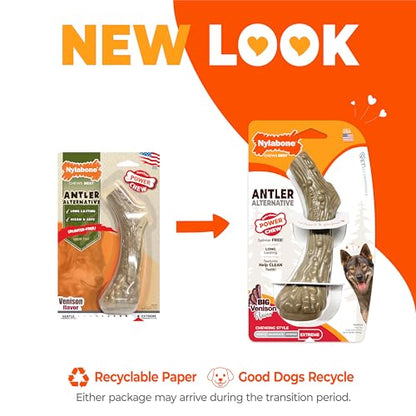 Nylabone Power Chew Antler Alternative Nylon Chew Toy for Dogs, Dog Toys for Aggressive Chewers, Venison Flavor, Medium/Wolf (1 Count) - size: Medium