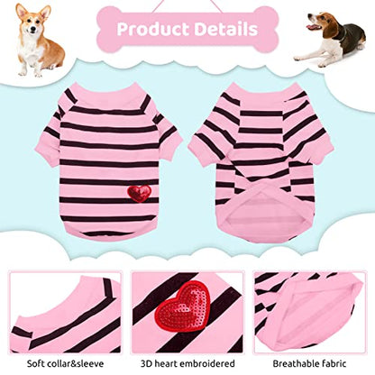 Pet Dog Striped T-Shirt Dogs Cats Cotton Vest Spring Summer Pet Apparel Tee Shirt Suitable for Small and Medium Large Pets French Bulldog Bichon - color: Light Pink, size: X-Small