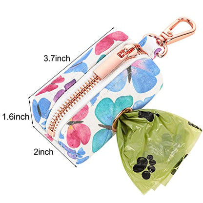ARING PET Dog Waste Bag Dispenser, Cotton Doggy Poop Bags Holders Attach to Any Leashes, Portable Washable Butterfly Pattern Pet Waste Pouch Dispenser with Metal Zipper - color: B:Butterfly