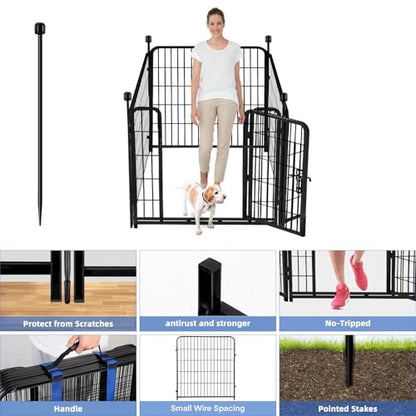 ADAVIN Tall Garden Fence with Gate, 48 in(H) 4 Panels Heavy Duty Iron Metal Fencing Border, Indoor or Outdoor Dog Playpen, Animal Barrier Fence, No Dig Fencing for Yard, Total 8.9 FT(L), Black - size: 4panels-48in(H)×8.9ft(L)
