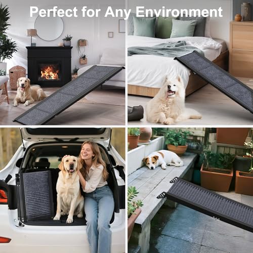 71" Extra Long Dog Ramp for Car Portable Sturdy Dog Ramps for Large Dogs with Non-Slip Rug Surface Dog Car Ramp for SUV Car & Truck, Outdoor Dog Ramp Up to 270LBS - size: Upgraded 71" L x 17.3" W