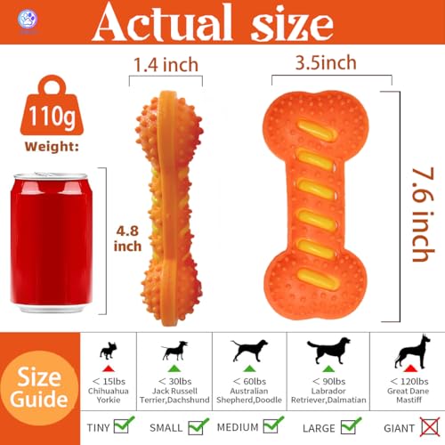 Dog Squeaky Toys for Aggressive Chewers,Dog Toys，Tough Durable Dogs Toys with Natural Rubber，Chewers for Small, Medium and Large Breeds Bone Toy - color: Orange