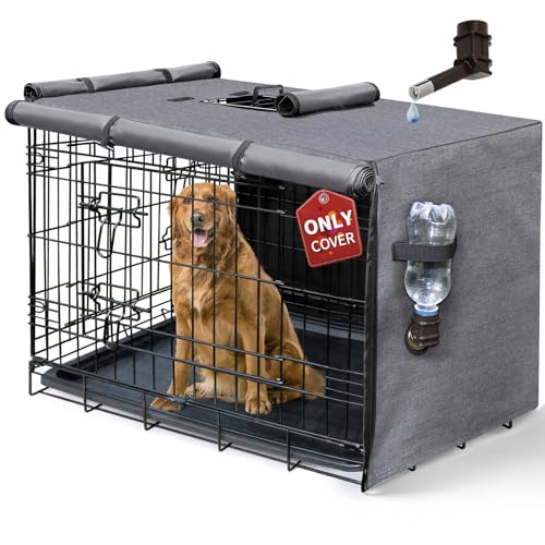 DONORO Dog Crate Cover, Waterproof Pet Kennel Cover 600D Heavy Duty Dog Cage Cover Universal Fit for Most Wire Pet Crates (Grey, 24.0" L x 18.0" W x 20.0" H) - color: Grey, size: 24.0"L x 18.0"W x 20.0"H