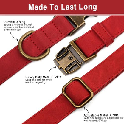 Personalized Dog Collars for Small Dogs, Custom Soft PU Leather Dog Collar with Engraved ID Name and Number, Adjustable & Durable Pet Collars with Quick Release Metal Buckle,S(10-16") - color: Red-Engraving, size: Small: Fit 10-16" Neck