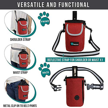 PetAmi Dog Treat Pouch, Large 3-Cup Dog Training Treat Bag with Poop Bag Dispenser, Hands-Free Waist Belt & Crossbody Strap, Reflective with Multiple Pockets & Belt Clip (Red) - color: Red