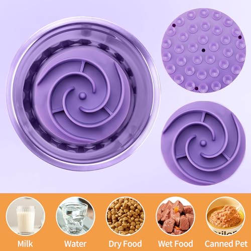 Slow Feeder Dog Bowls Insert, Bestalk Soft Silicone Slow Eating Feeder Insert with Suction Cups for Small, Medium and Large Dogs, Fit into Basic and Elevated Bowls - color: Purple, size: M
