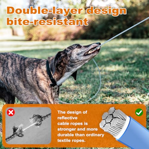 Reflective Dog Stakes for Outside Kit,Dog Tie Out Cable,10ft Heavy-Duty 200Lbs Stake with 360° Rotating Clip,Waterproof Bite-Proof Leash for Camping/Yard (Green)