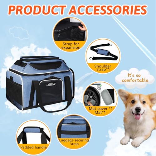 Petskd Top and Side Expandable Pet Carrier 17x12x8.5 Inches JetBlue Frontier Spirit Airline Approved, Soft-Sided Carrier for Small Cats and Dogs with Locking Safety Zippers and Anti-Scratch Mesh(Blue) - color: Blue, size: 17.0"L x 12.0"W x 8.5"H