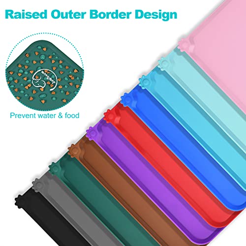 Silicone Waterproof Dog Cat Pet Feeding Mats, Non Slip, Easy Clean Pet Dog Cat Bowl Mats Placemat (18.5" x 11.5") Hunter Green - color: Hunter Green, size: 18.5" x 11.5"