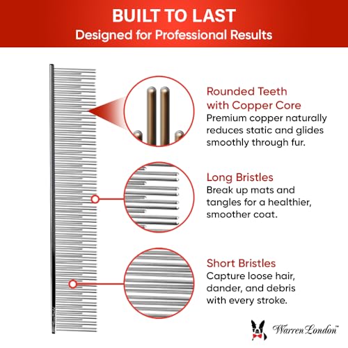 Warren London Carding Pro XL Comb 9in | Copper Grooming Comb with Dual-Length Teeth | Removes Undercoat, Loose Fur, and Dander | Groom like a Professional - style: Carding Pro XL
