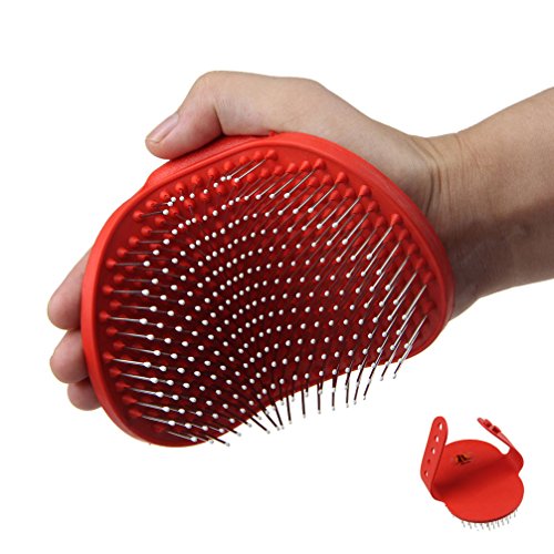 Emours Pet Rubber Grooming Brush Massager with Adjustable Loop Handle and Stainless Steel Pin - color: Random