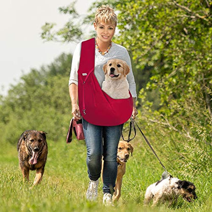 FDJASGY Small Pet Sling Carrier-Hands Free Reversible Pet Papoose Bag Tote Bag with a Pocket Safety Belt Dog Cat for Outdoor Travel (Red) - color: Red