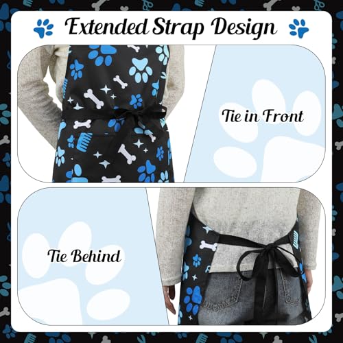 Dog Grooming Waterproof Apron with 2 Pockets, Cute Animals Puppy Dog Pets Apron - style: Blue Dog Paw