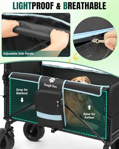 Snagle Paw Extra Large Dog Stroller,Wagon Cart for Medium Large Dogs up to 120lbs | All Terrain Foldable Pet Stroller with Ramp & Tailgate (Extra Space), Adjustable Handle & One-Step Brake - color: blue