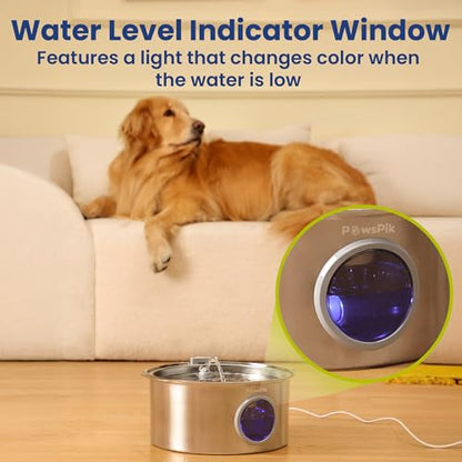 PawsPik Ultra-Quiet Stainless Steel Dog Water Fountain, 1.8-gal - color: Silver