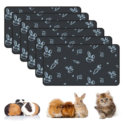 6-Pack Guinea Pig Cage Liner Washable, 16in x 30in Ultra-Absorbent Guinea Pig Bedding for Cage Non-Slip Leak-Proof Pee Pads for Dogs Rabbit Bunny Cat Litter Mat, Navy - color: Navy, size: 16" x 30", 6pcs