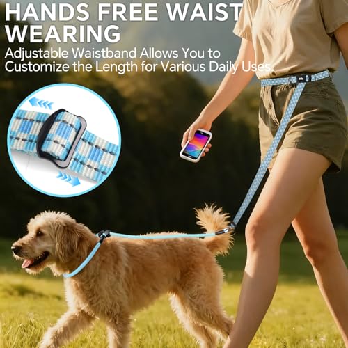 QQPETS Adjustable Slip Lead Dog Leash, Hands Free Waist Leash for Dog Walking, Reflective Training Lead with 360° Swivel Anti-Tangle, 4-7 ft Length for All Breeds - color: Blue Plaid