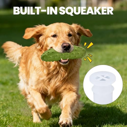 LIFLIX 2PCS Tough Squeaky Dog Toys, Durable Dog Chew Toy with Natural Rubber, Teething Toys for Medium Large Breeds, Cucumber Pickle Shape, Yellow & Green - color: yellow and green