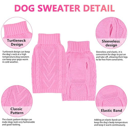 Dog Sweaters for Small Dogs Warm Dog Clothes Winter Chihuahua Clothes Girl Boy Puppy Sweater Cable Knitted Doggy Coat Soft Mini Dachshund Sweater with Turtleneck Pullover Design(Pink, X-Large) - color: PINK, size: X-Large