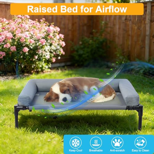 34'' Cooling Elevated Dog Bed with Pillow,Outdoor Indoor Raised Dogs Bed with Four Ice Pack, Breathable Dog Cot Beds with Teslin Small Medium Size Dogs,Outdoor Pet Hammock Bed, Outside Pet Beds(Small) - size: Small(34.3"L x 21.8"W x 7"Th)