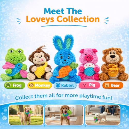 GURU Loveys Soft & Cuddly Frog Dog Toy with Removable Squeaker - Dog Toy with Multiple Textures to Stimulate Play & Engage Your Dog’s Instincts- Puzzle Dog Toy, Low-Pile & Bubble Plush - style: Frog
