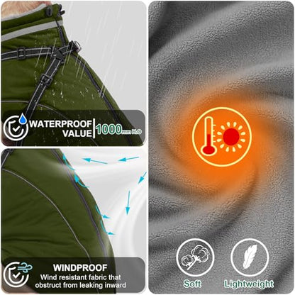 Fragralley Dog Coat with Harness Built in, Waterproof Windproof Reflective Warm Puffer Jacket, Fleece Lined Vest Winter Parka for Small, Medium, Large Dogs - color: Green, size: Small