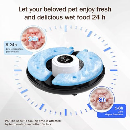 Automatic Wet Food Cat Feeder 6 Meal with Stainless Steel Tray, Auto Refrigerated Wet Foods Feeder for Cats Dogs, Programmable Timed Fresh Foods Dispenser with 2 Ice Packs for Kitty Puppy Cat Dog