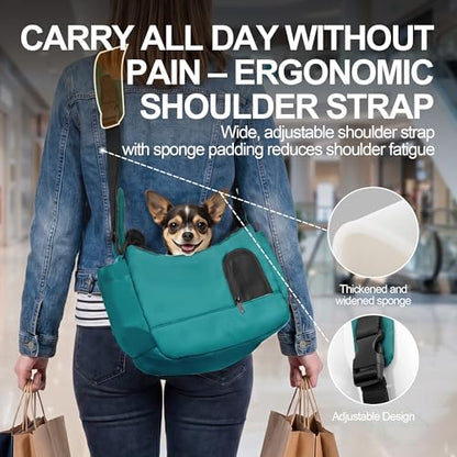 Dog Carrier Sling for Small Dogs & Cats Hand-Free Puppy Sling Purses with Storage Bag and Adjustable Shoulder Strap, Pet Sling Carrier Up to 8.8 Lbs (Blue)