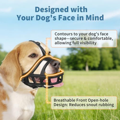BARKLESS Dog Basket Muzzle for Medium & Large Dogs, Breathable Open Front Mouth Cover with Reflective Strap for Training, Walking Vet Visits, Humane Cage Muzzle Prevent Biting Scavenging (Black, M)