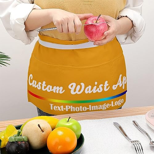 sophiehome Custom Waist Apron with Pockets Add Photo Logo Name Personalized Waiter Server Short Aprons for Kitchen - color: Gold
