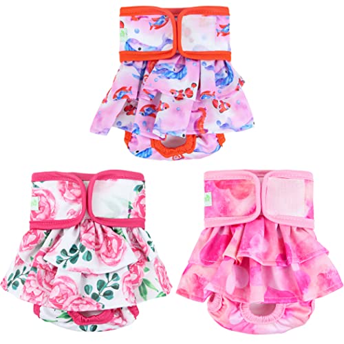 wegreeco Washable Dog Diapers Female (3 Pack), Highly Absorbent Dog Diapers for Female Dogs in Heat, Period, Incontinence, or Excitable Urination (Ocean of Flowers, Small) - color: Ocean of Flowers, size: Small (Pack of 3)