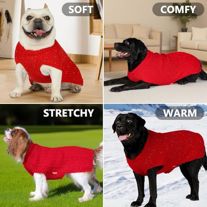 KYEESE Dog Sweater with Leash Hole Warm Pullover with Reflective Yarn for Small and Medium Dogs Male Soft Knit Pullover Boy Dog Coats Cozy Lightweight Thick Sweater,Red,Large - color: 4# Red, size: L (30-45lbs)