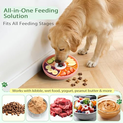 Slow Feeder Dog Bowl Silicone Suction Cup Anti Spill Dogs Cats Pink | strong suction base prevents sliding, extends mealtime, reduces anxiety, textured surface, dishwasher safe - color: Pink