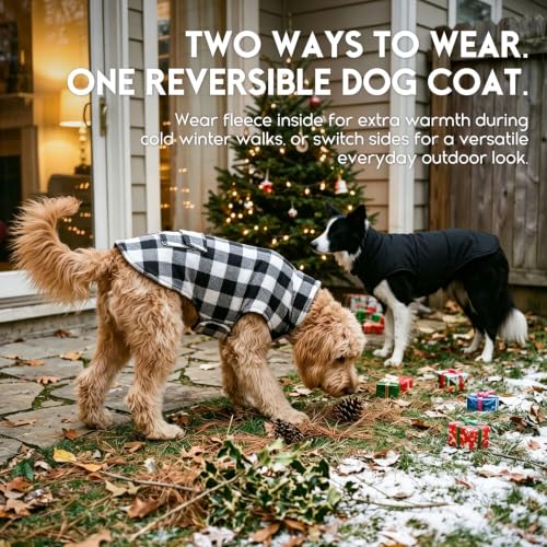 ASENKU Dog Winter Coat, Fleece Doggie Jacket Plaid Reversible Vest Waterproof Windproof Cold Weather Clothes for Small Medium Large Dogs (XS, White) - color: White, size: X-Small