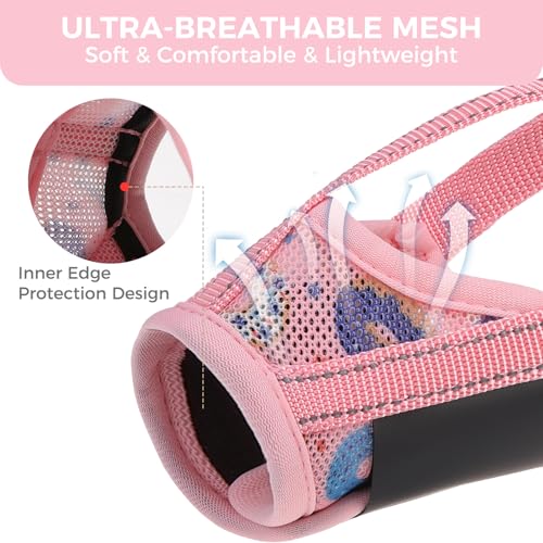 PAWCHIE Dog Muzzle, Soft Muzzle Anti Biting Barking Chewing, Comfortable Air Mesh Mouth Guard Breathable Adjustable Loop Pets Muzzle for Small Medium Large Dogs, Allows Panting Drinking, Pink Donut L - size: L(Snout Cir: 7.09"-9.45")
