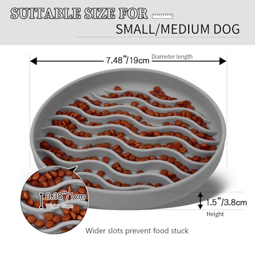 Slow Feeder Dog Bowls, Silicone Food Bowl Anti-Gulping, Pets Puppy Slow Feeder with Suction Cups, Dishwasher Microwave Safe for All Small Medium Dogs, Wave Design Grey - color: grey
