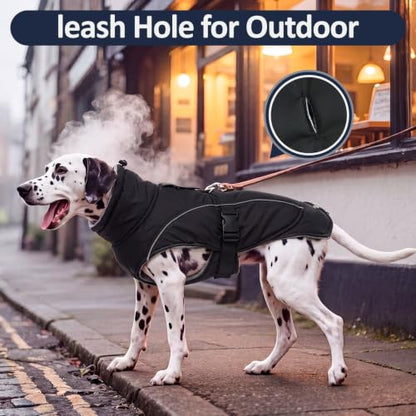 DENTRUN Warm Dog Winter Coat, Easy On Reflective Turtleneck Fleece Jacket | Adjustable buckle, easy on off, windproof & water-repellent, thick fleece snowsuit, outfit fits small to large breeds - color: Black, size: Large