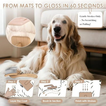 Large Slicker Brush, 2PCS Doodle Grooming Kit with Comb, Natural | With two leather protective covers; ideal for Poodles, Labradoodles; extra long pin; premium wooden handle; removes mats. - color: Natural