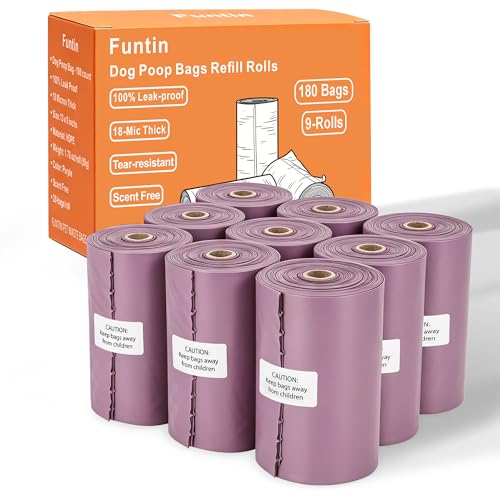 Funtin Dog Poop Bags, 180ct Unscented 13"x9" Leak Proof Extra Thick 1.8mil Strong Waste Bag Refill Rolls (180-Bags Only (Purple)) - color: 180-Bags Only (Purple)