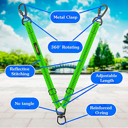 Dog Leash – Dual Reflective with Non-Tangle Design – Heavy Duty Nylon and Metal Buckles – Ideal (Green, 2 Dog Leash) - color: Green